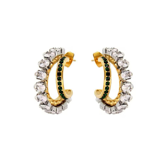 Crown Jewel Crystal Encrusted Green and White Stone Earrings