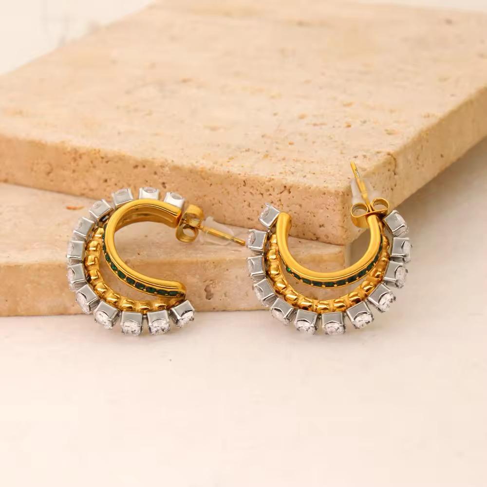 Crown Jewel Crystal Encrusted Green and White Stone Earrings