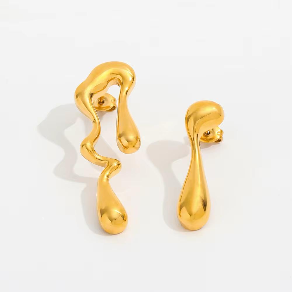 Asymmetrical Aurora Flow Gold Drop Earrings
