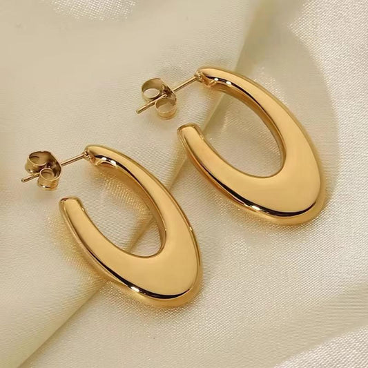 Brontë Bold Statement Gold Oval Drop Earrings