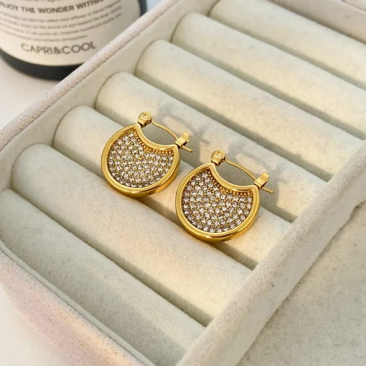 Luxe Orbit Pavé Crystal-Studded Gold Hoop Earrings