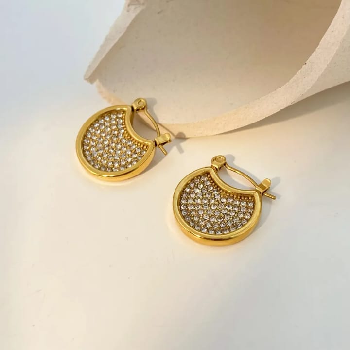 Luxe Orbit Pavé Crystal-Studded Gold Hoop Earrings