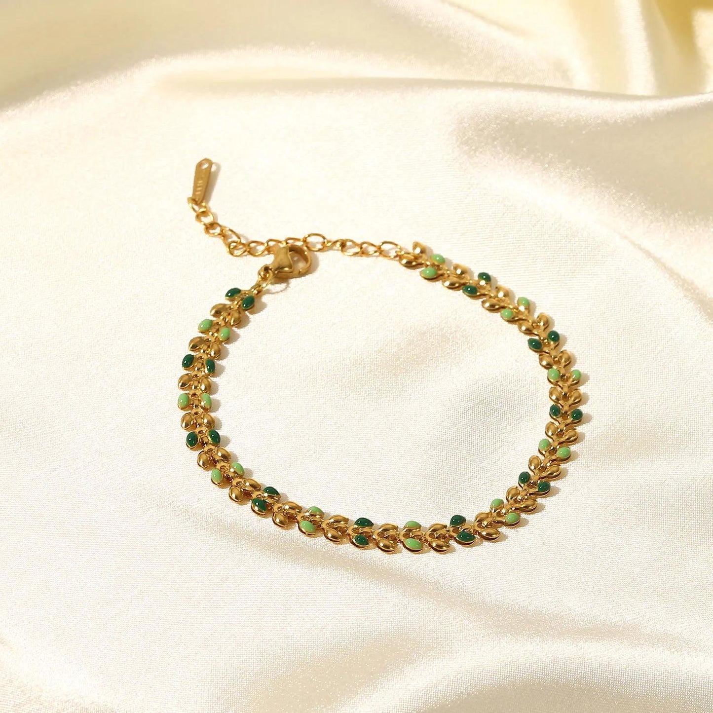 Elowen Gold Plated Bracelet with Dual-Tone Green Beads