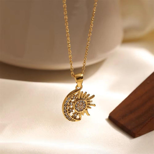 Nova Necklace | 18K Gold-Plated Sun and Moon Pendant with Crystals