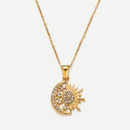 Nova Necklace | 18K Gold-Plated Sun and Moon Pendant with Crystals
