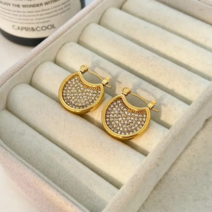 Luxe Orbit Pavé Crystal-Studded Gold Hoop Earrings