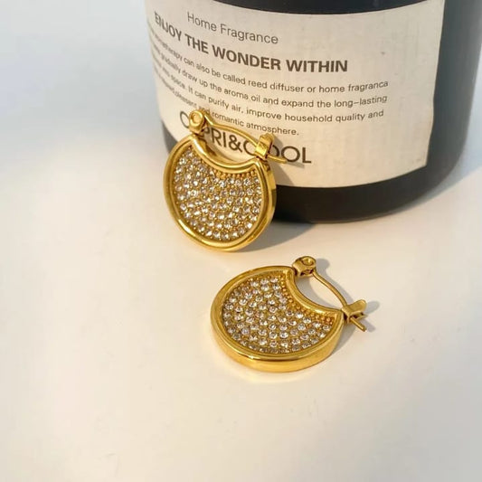 Luxe Orbit Pavé Crystal-Studded Gold Hoop Earrings