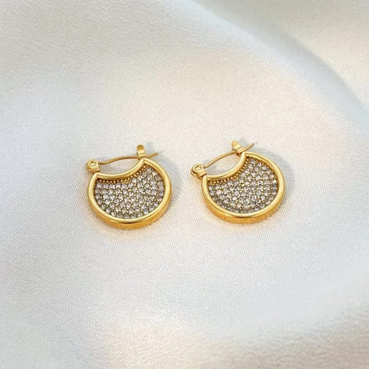 Luxe Orbit Pavé Crystal-Studded Gold Hoop Earrings