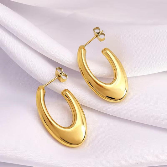 Brontë Bold Statement Gold Oval Drop Earrings