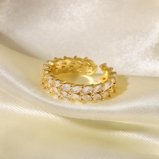 Gold Leaf Tiara Pattern Adjustable Ring