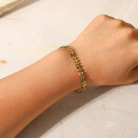 Elowen Gold Plated Bracelet with Dual-Tone Green Beads